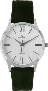 Peugeot Minimalist Clean Dial Wool-Leather Strap Watch- 40MM