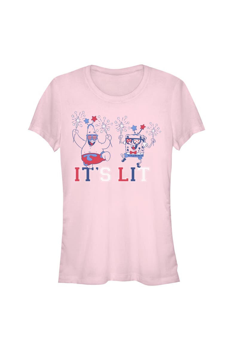 Juniors SpongeBob SquarePants American Celebration Friends T Shirt, Main, color, Light Pink