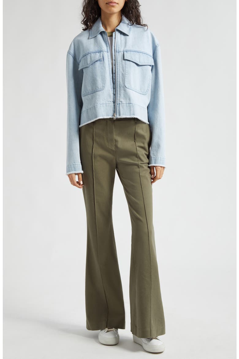 Stretch Cotton Twill Flare Leg Pants, Alternate, color, OIL GREEN