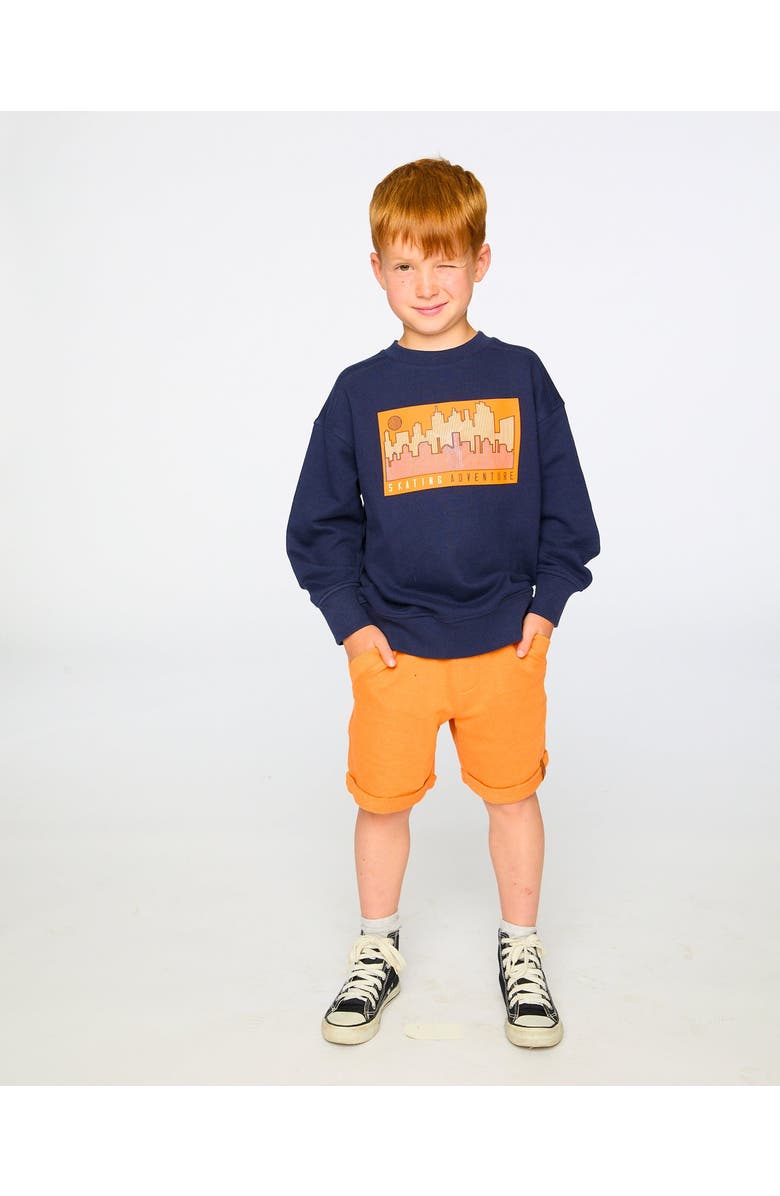 Deux par Deux Crew Ribbed Cuffs Long Sleeve French Terry Sweatshirt, Alternate, color, Dark Blue