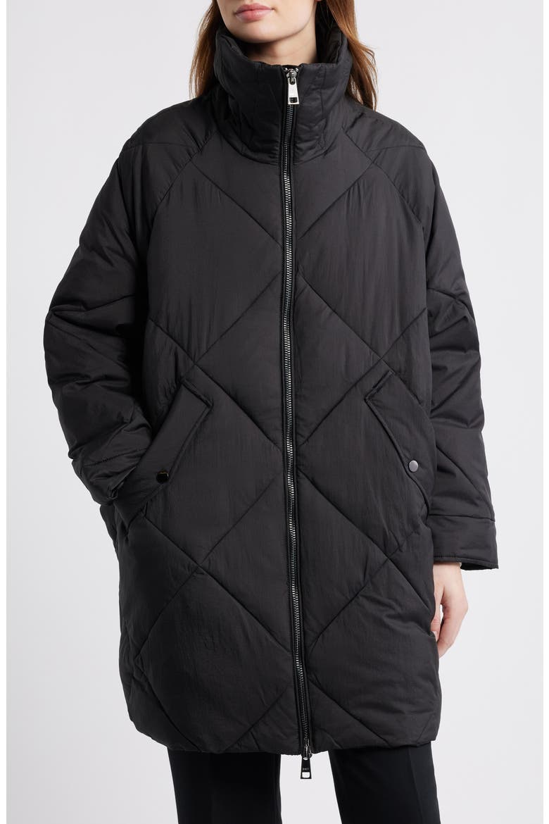 Memory Nylon Water Repellent Quilted Jacket, Main, color, NERO