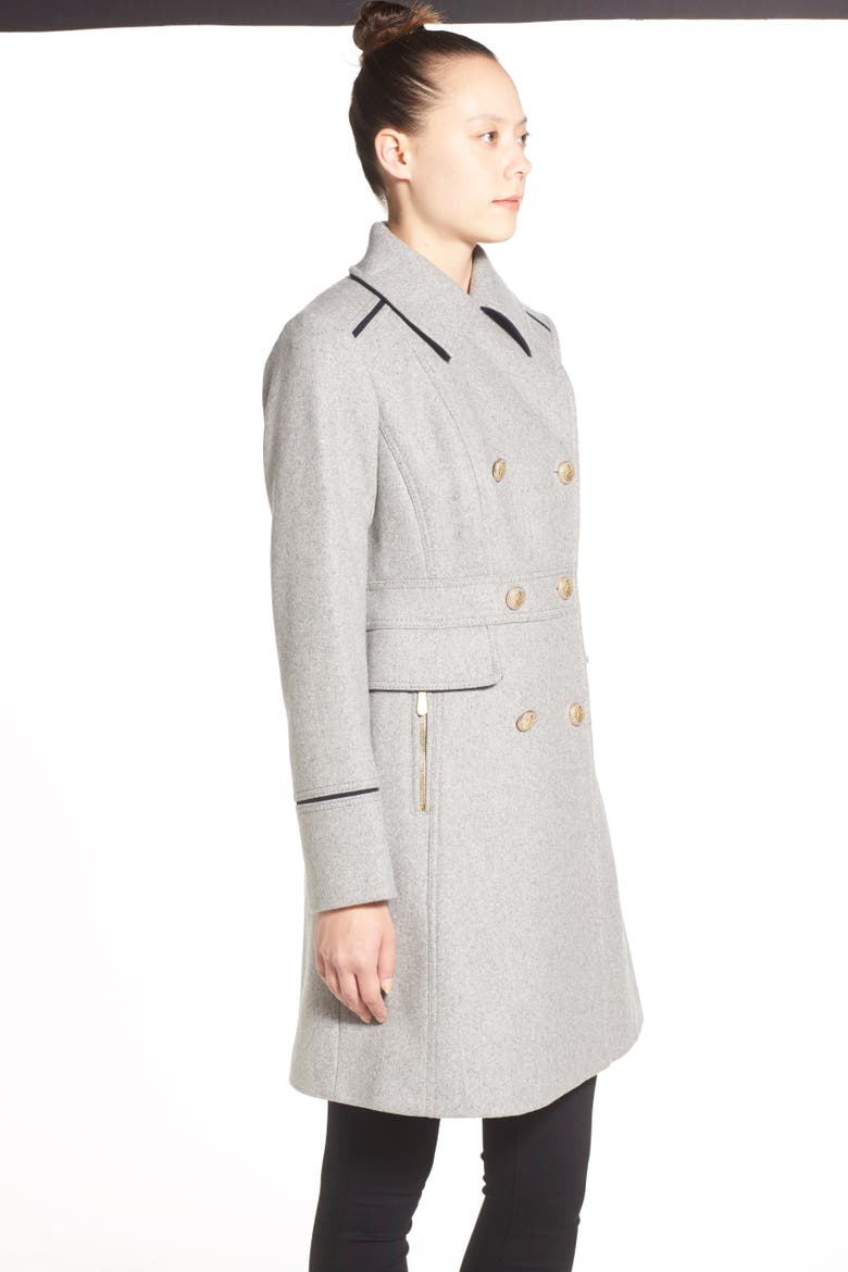 Wool Blend Double Breasted Officer's Coat, Alternate, color, LIGHT GREY