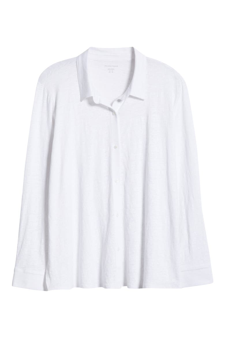Classic Collar Organic Linen Button-Up Shirt, Alternate, color, WHITE