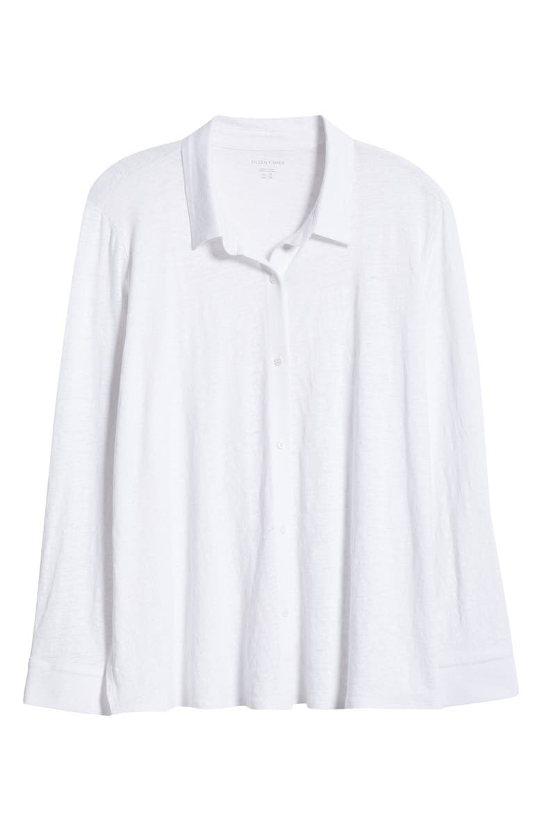 Eileen Fisher Classic Collar Organic Linen Button-Up Shirt, Alternate, color, White