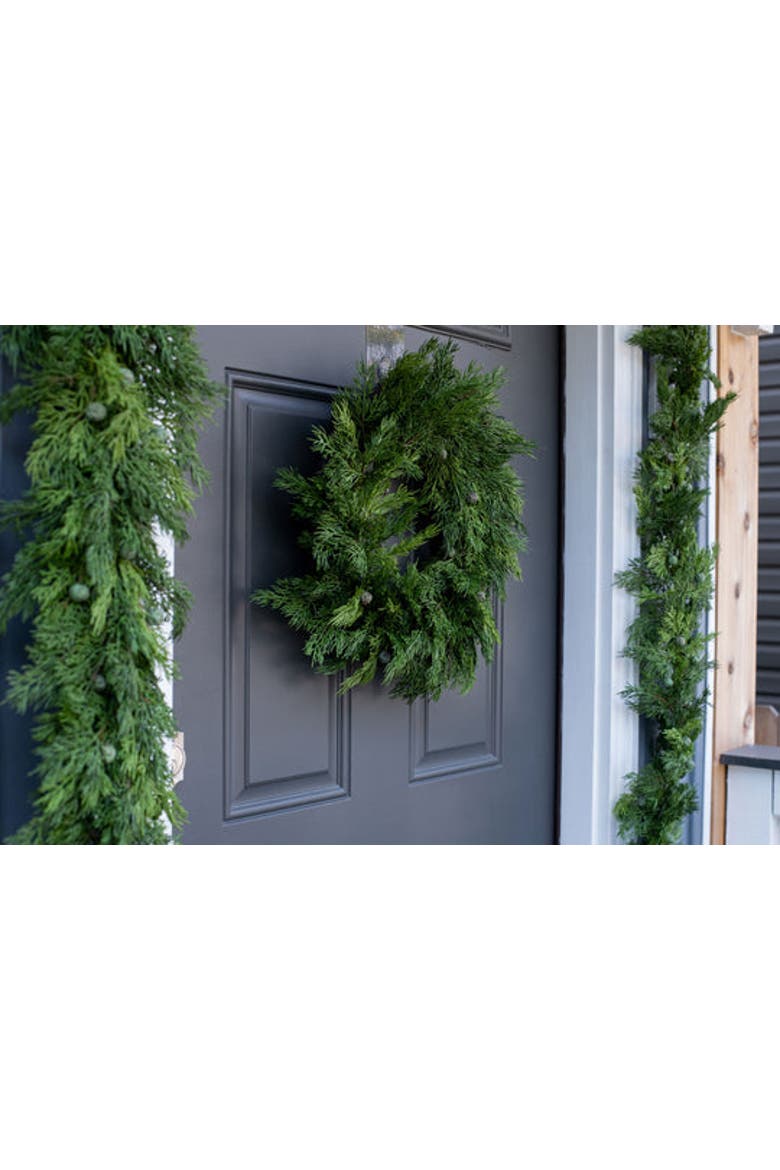 Seeding Real Touch Juniper Berry Faux Greenery Front Door Mantle Wreath, Alternate, color, Green