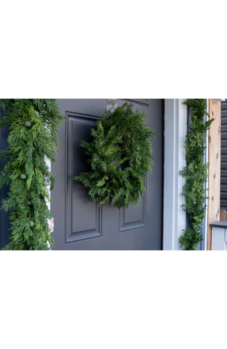 Darby Creek Trading Seeding Real Touch Juniper Berry Faux Greenery Front Door Mantle Wreath, Alternate, color, Green