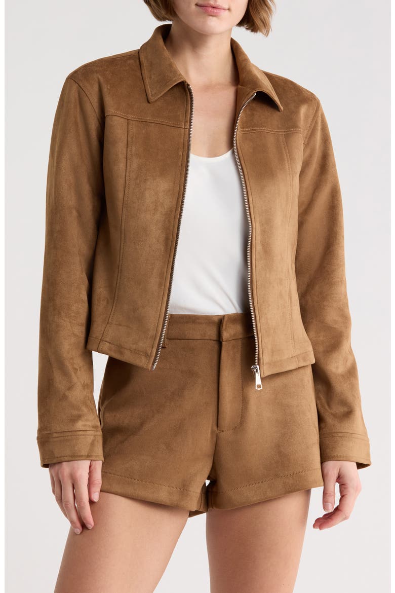 Fitted Faux Suede Jacket, Main, color, LIGHT BROWN