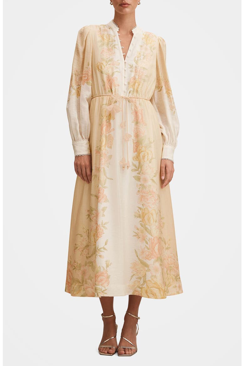 Courtney Placed Floral Long Sleeve Dress, Main, color, PEACH MERCIA FLORAL