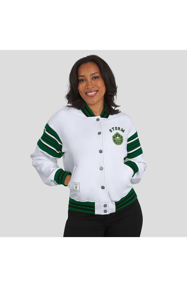 WEAR by Erin Andrews Women's WEAR by Erin Andrews White/Green Seattle Storm Full-Snap Fleece Sweatshirt Jacket, Alternate, color, White