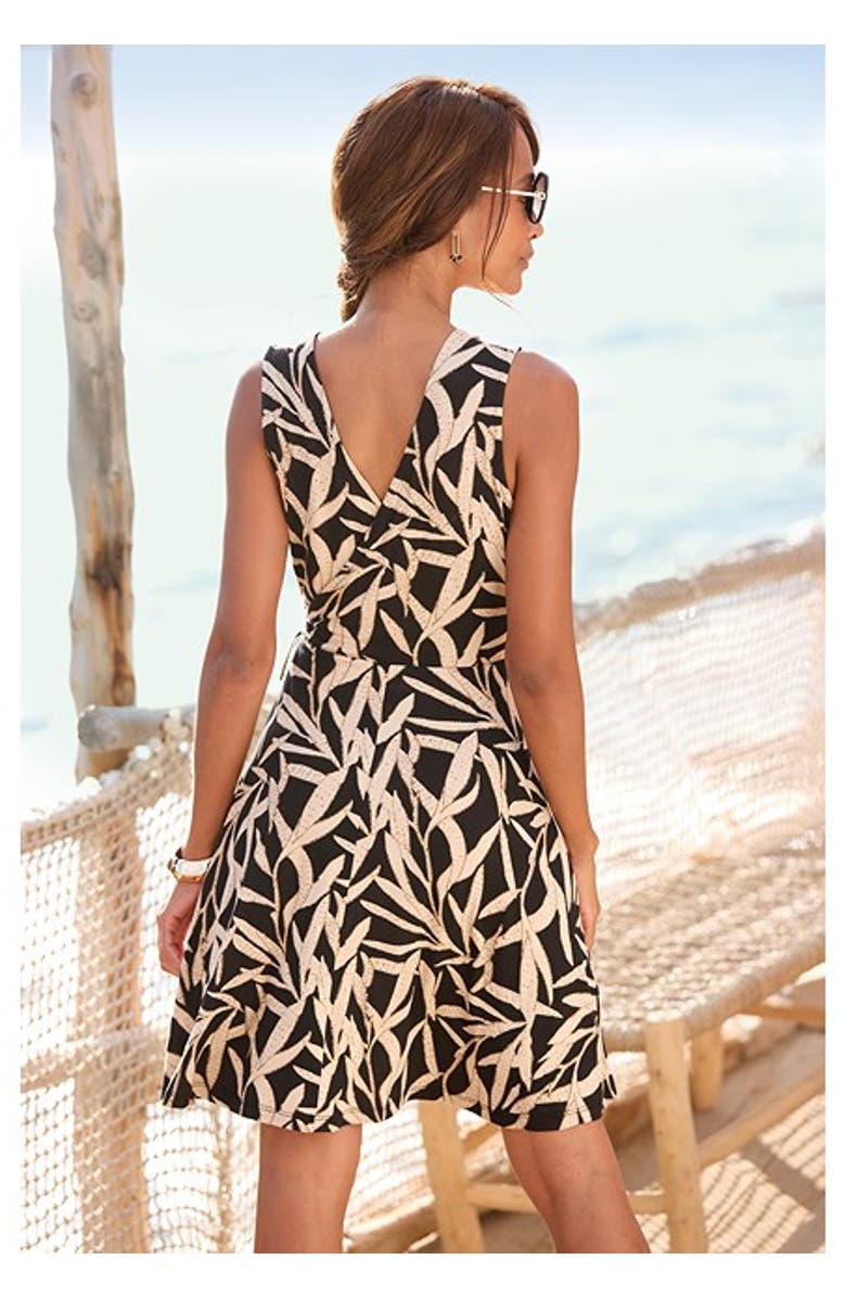 LASCANA Women's Wrap Look Dress, Alternate, color, Black & Taupe