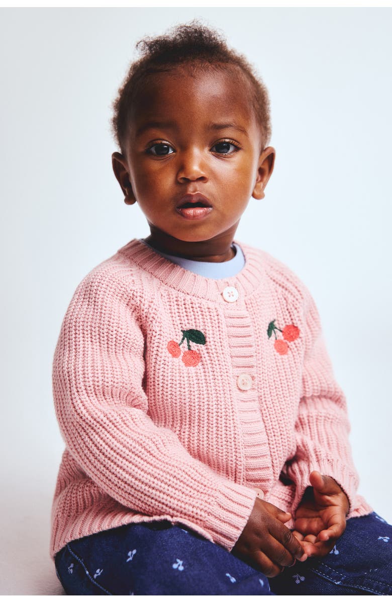 H&M Embroidered-motif Cardigan, Alternate, color, Pink/Cherries