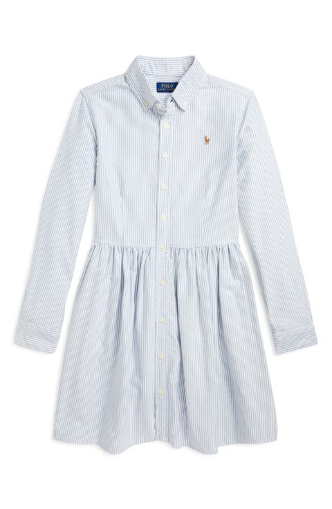 Kids' Stripe Long Sleeve Cotton Shirtdress (Big Kid)