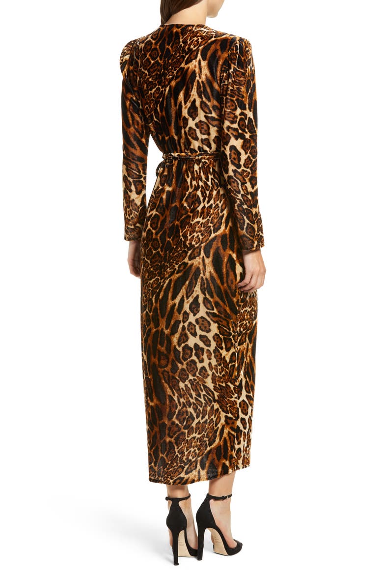Gwyneth Velvet Wrap Midi Dress, Alternate, color, LEOPARD