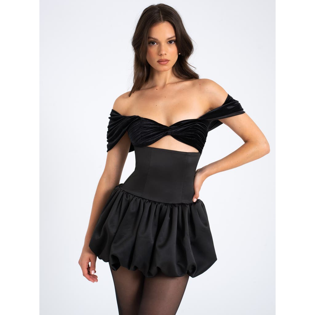 Miss Circle Women Gabby Black Velvet Top Bubble Hem Mini Dress In Black