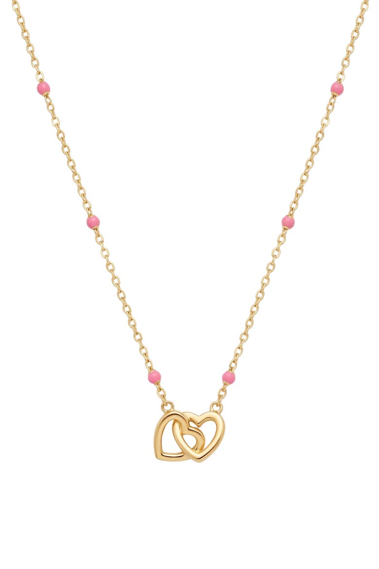 Pink Enamel Interlock Heart Charm Necklace, Main, color, GOLD