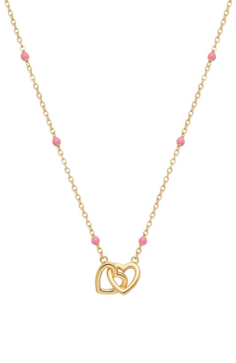 Pink Enamel Interlock Heart Charm Necklace