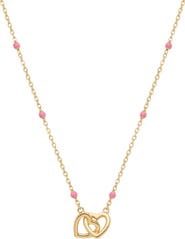 Argento Vivo Sterling Silver Pink Enamel Interlock Heart Charm Necklace