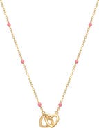 Argento Vivo Sterling Silver Pink Enamel Interlock Heart Charm Necklace