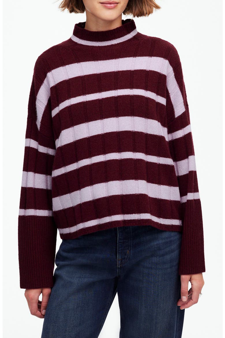 Stripe Rib Cashmere & Wool Blend Funnel Neck Sweater, Main, color, CABERNET STRIPE