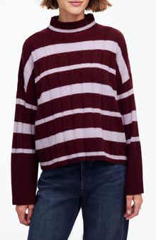 Stripe Rib Cashmere & Wool Blend Funnel Neck Sweater