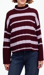 Madewell Stripe Rib Cashmere & Wool Blend Funnel Neck Sweater