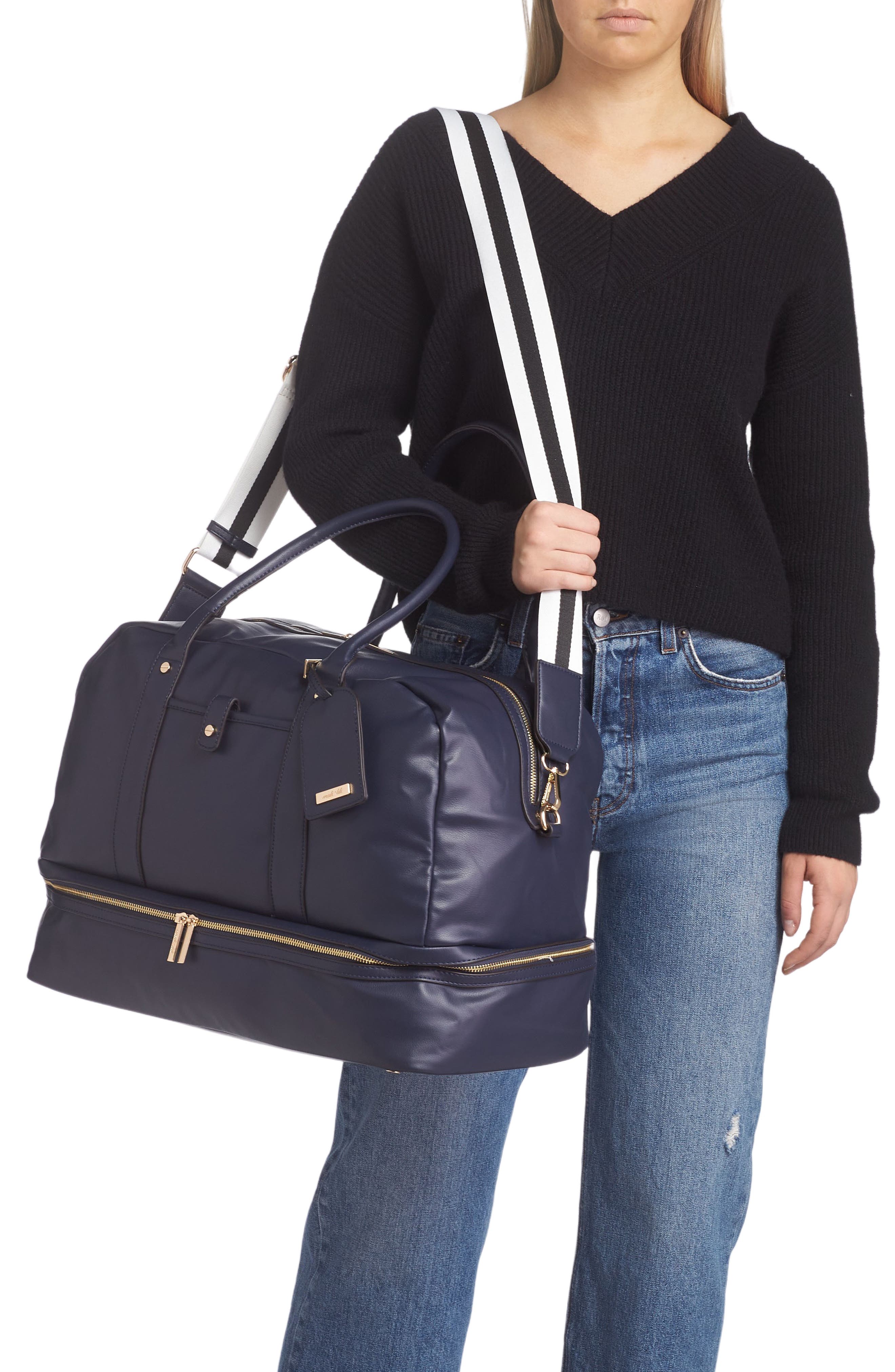 Riley Vegan Leather Weekend Travel Bag, Alternate, color, NAVY