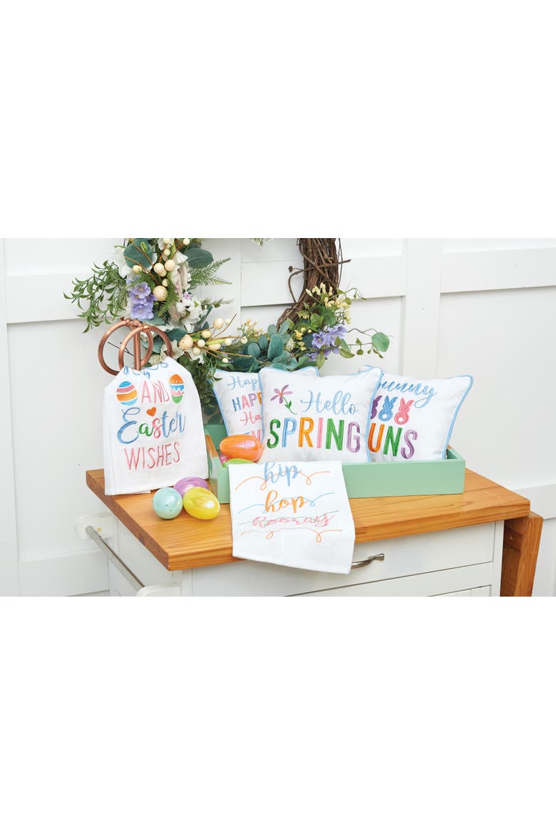"Bunny Buns" Easter Bunny Cotton Blend Embroidered Mini Accent Pillow 10" x 10", Alternate, color, White
