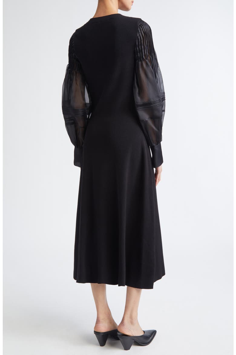 Carino Long Sleeve Silk Midi Dress, Alternate, color, BLACK