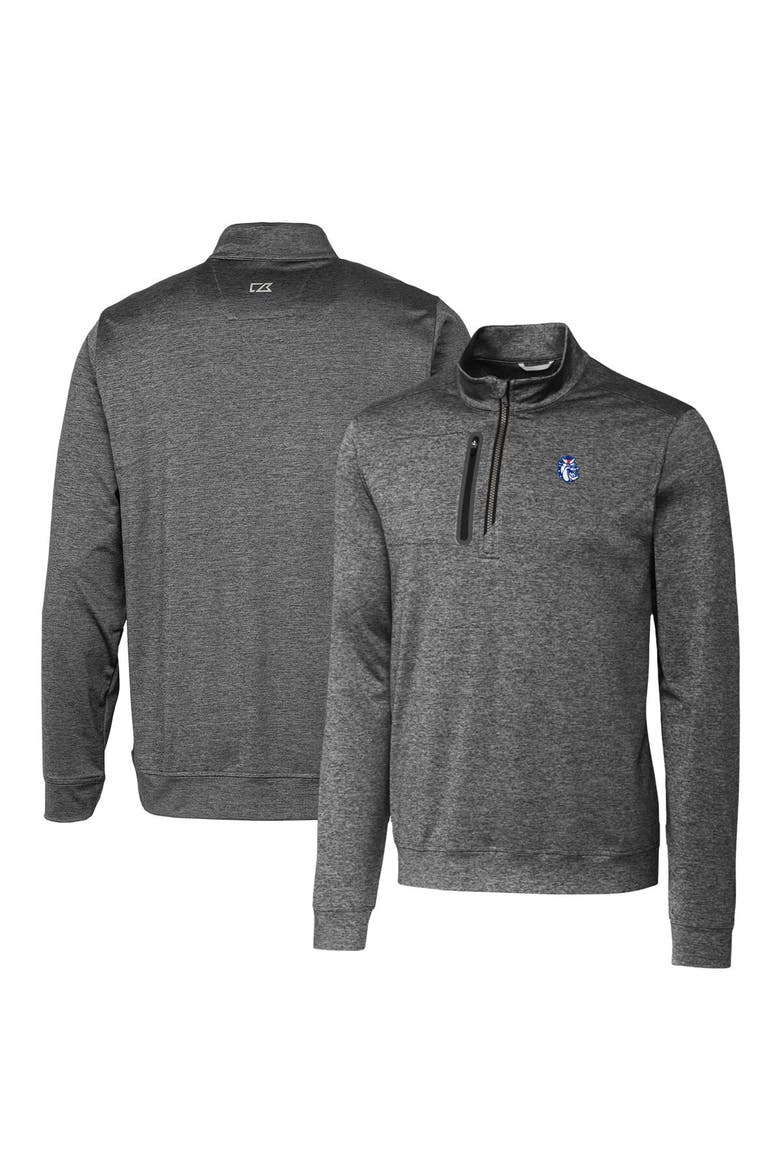 Men's Cutter & Buck Steel Fresno State Bulldogs Heathered Vault Stealth Quarter-Zip Pullover Top, Main, color, Steel
