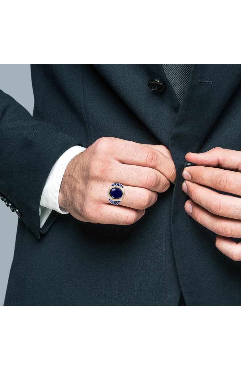 LuvMyJewelry Lapis Lazuli Sterling Silver Men Signet Ring With Enamel, Alternate, color, Blue