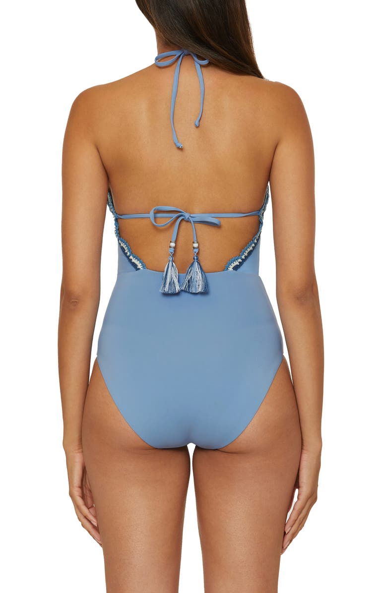 Lucky Brand Malaga Crochet Trim One-Piece Swimsuit, Alternate, color, 