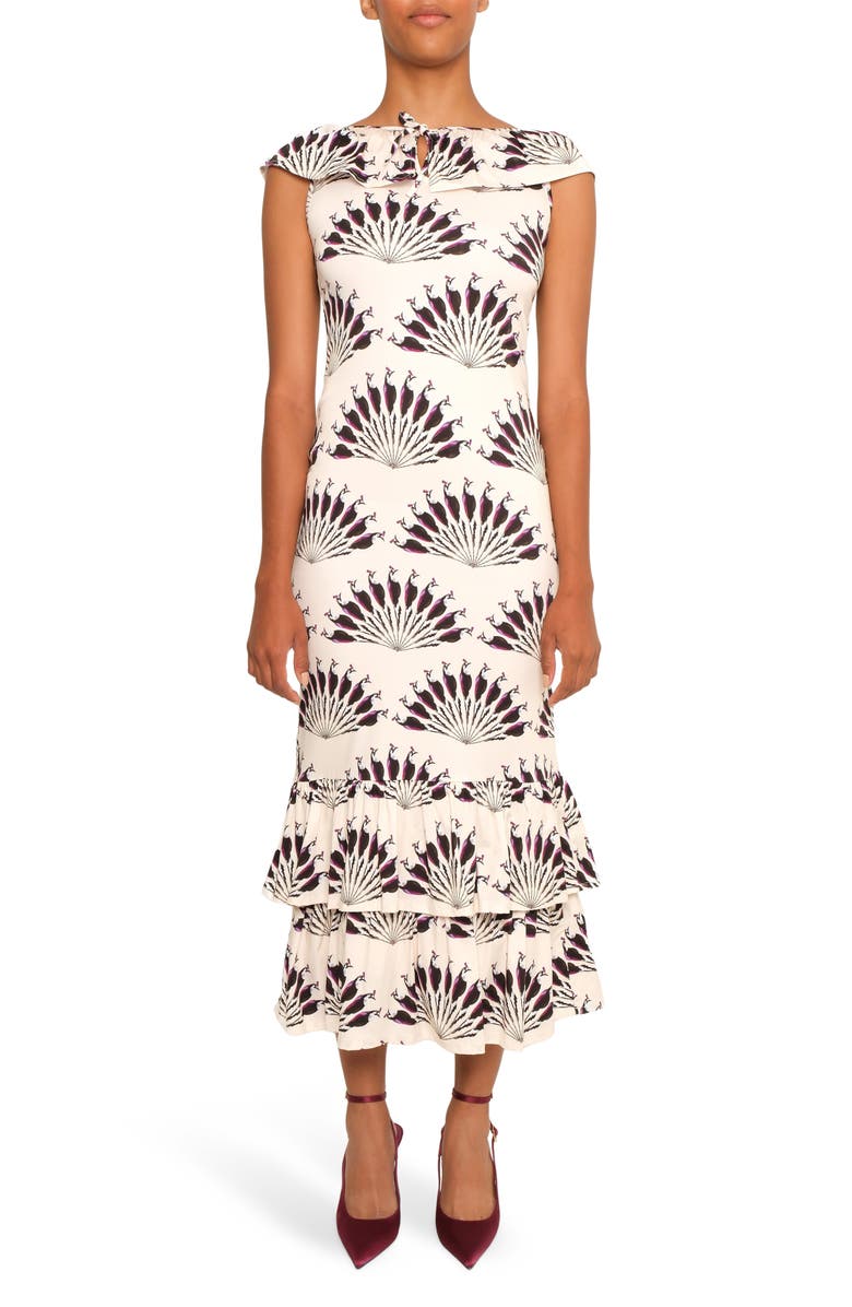The Lulo Project Stillness Bird Print Dress, Main, color, Throated Ivory