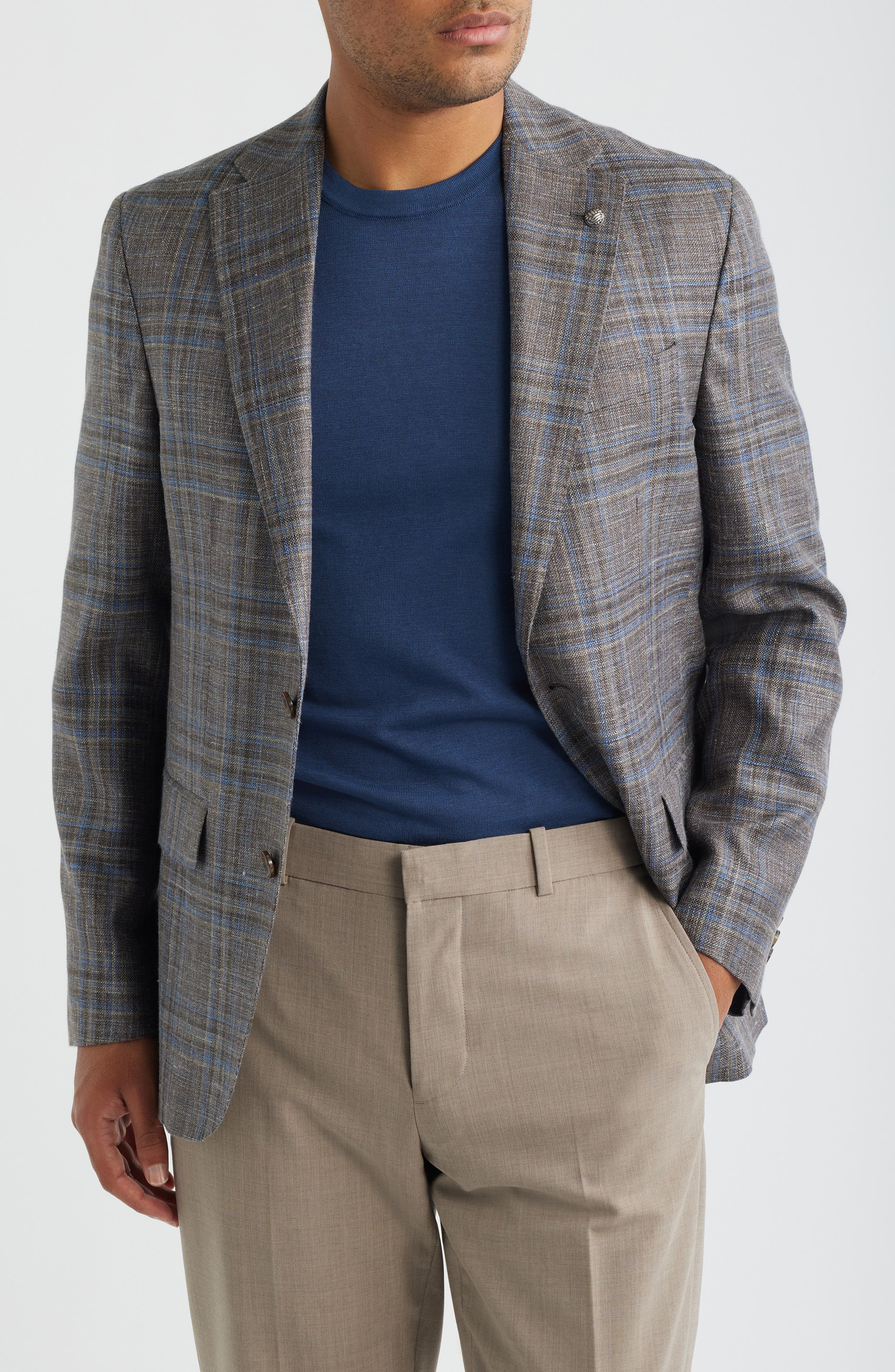 Jack Victor Midland Contemporary Fit Brown Windowpane Check Slub