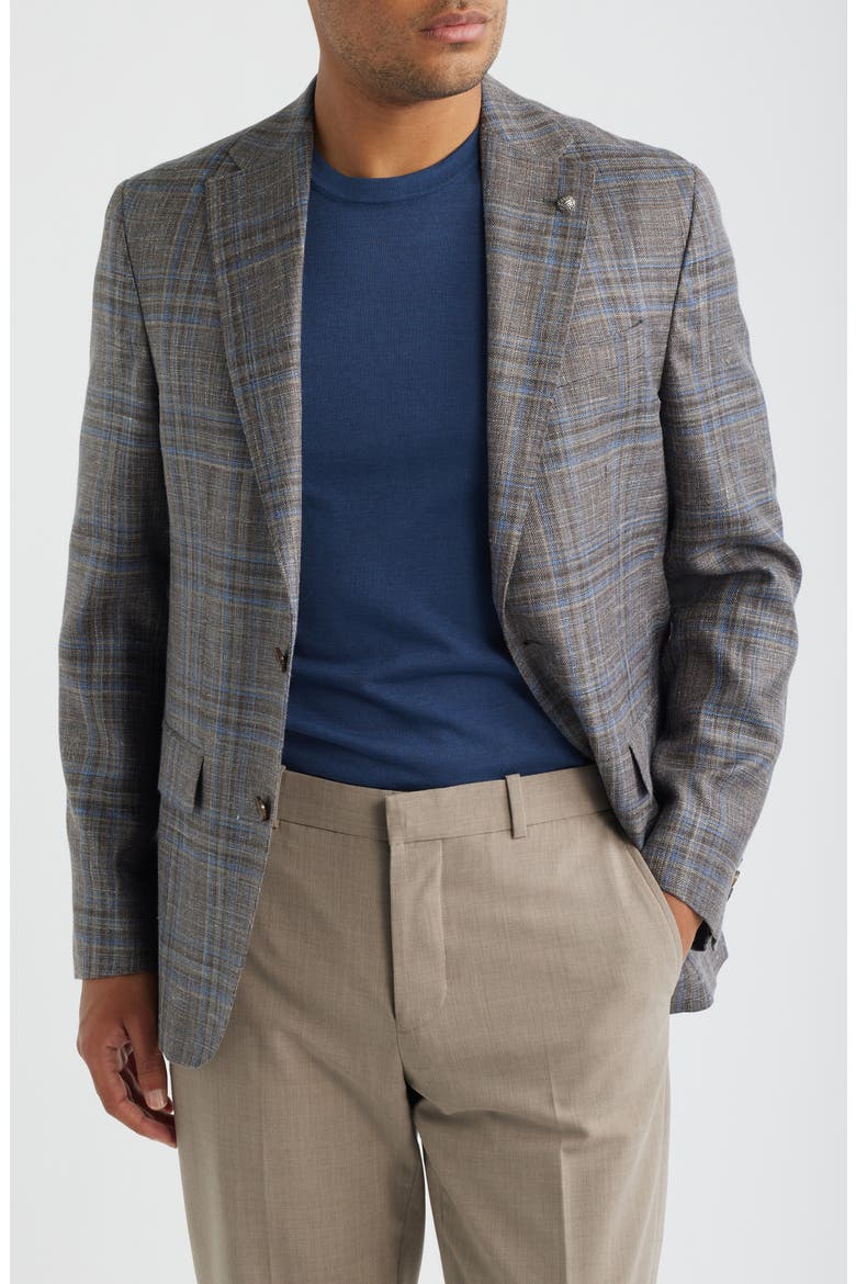 Midland Contemporary Fit Brown Windowpane Check Slub Wool Blend Sport Coat, Main, color, BROWN