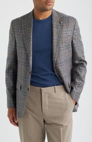 Jack Victor Midland Contemporary Fit Brown Windowpane Check Slub Wool Blend Sport Coat