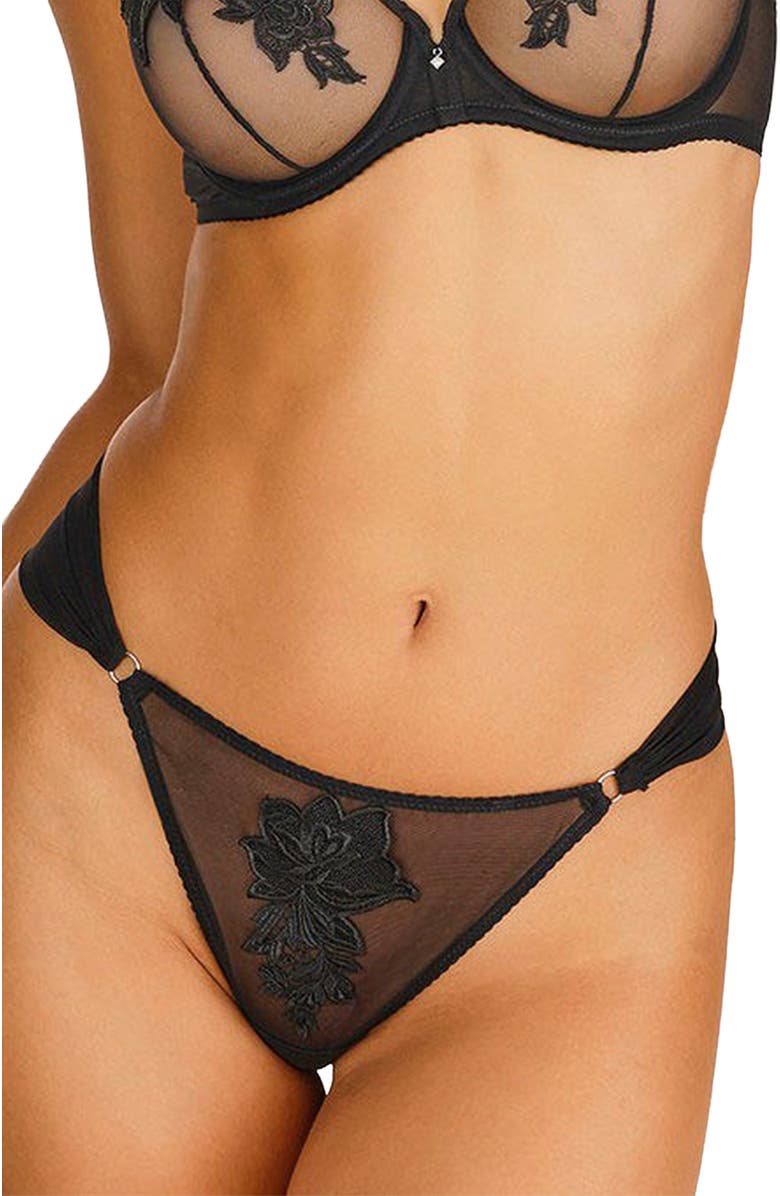 LASCANA Women's Sheer Floral Thong, Main, color, Black