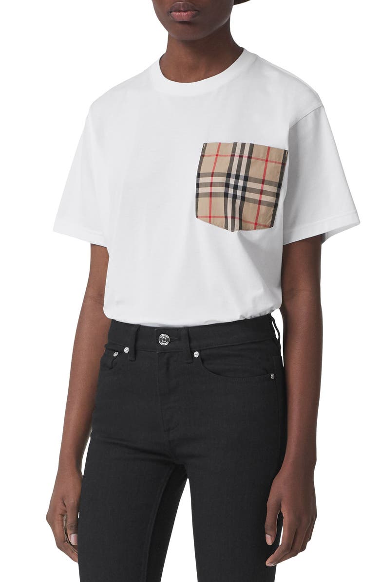 Burberry Irem Check Pocket Oversize Cotton T-Shirt, Main, color, 