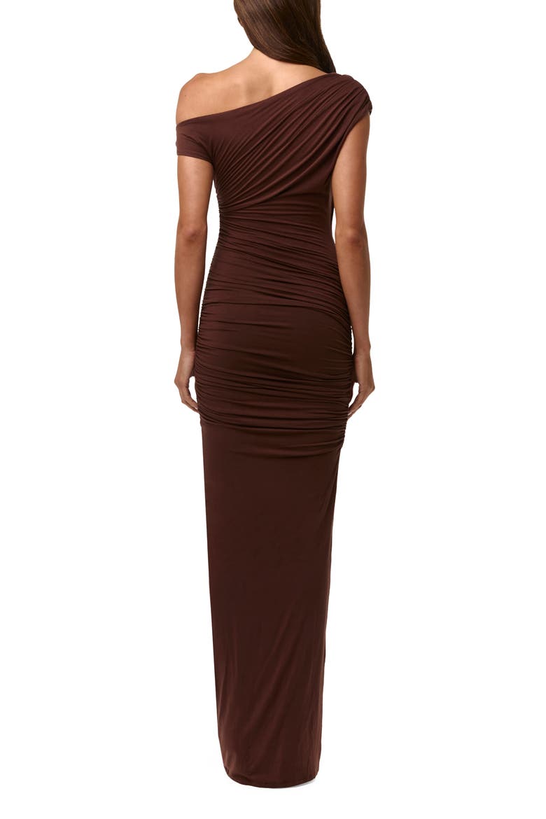 Ruched Off the Shoulder Maxi Dress, Alternate, color, CHOCOLATE