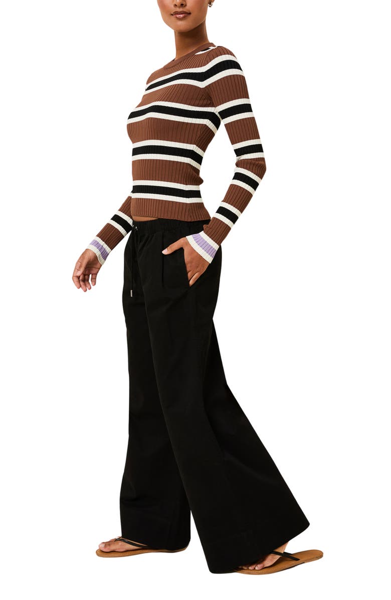 Solid & Striped The Flynn Stretch Cotton Drawstring Wide Leg Pants, Alternate, color, Noir