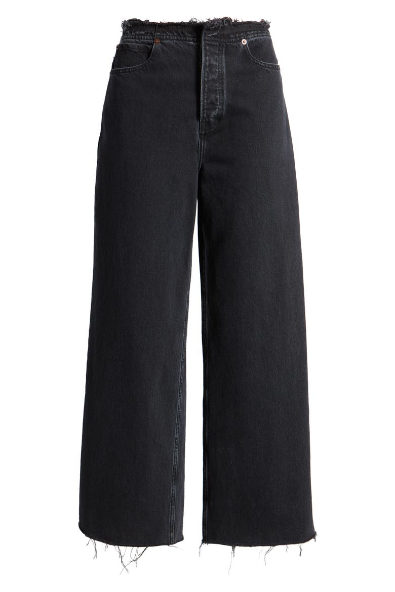 Le Distressed Nonstretch Low Rise Wide Leg Cutoff Jeans, Alternate, color, INKWELL