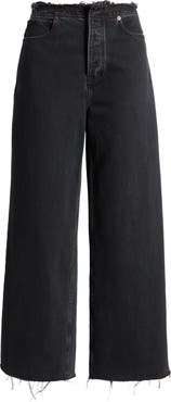 FRAME Le Distressed Nonstretch Low Rise Wide Leg Cutoff Jeans