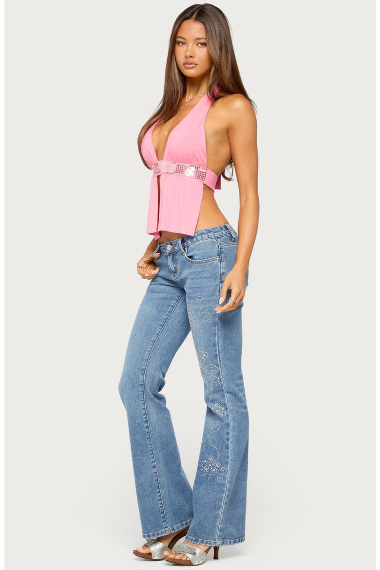 Heily Sequin Split Front Halter Top, Alternate, color, PINK