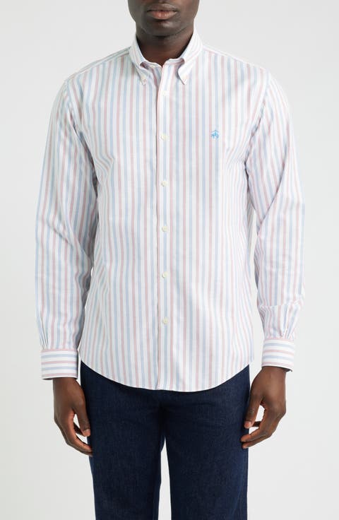 Stripe Non-Iron Oxford Cotton Button-Down Shirt