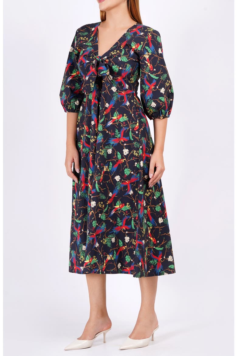 Adriana Tie-Front Midi Dress, Alternate, color, Macaw