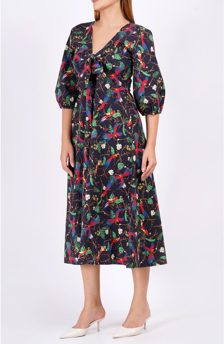 Leota Adriana Tie-Front Midi Dress, Alternate, color, Macaw