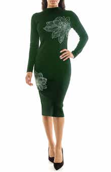 Nina Leonard Floral Studded Long Sleeve Sweater Dress