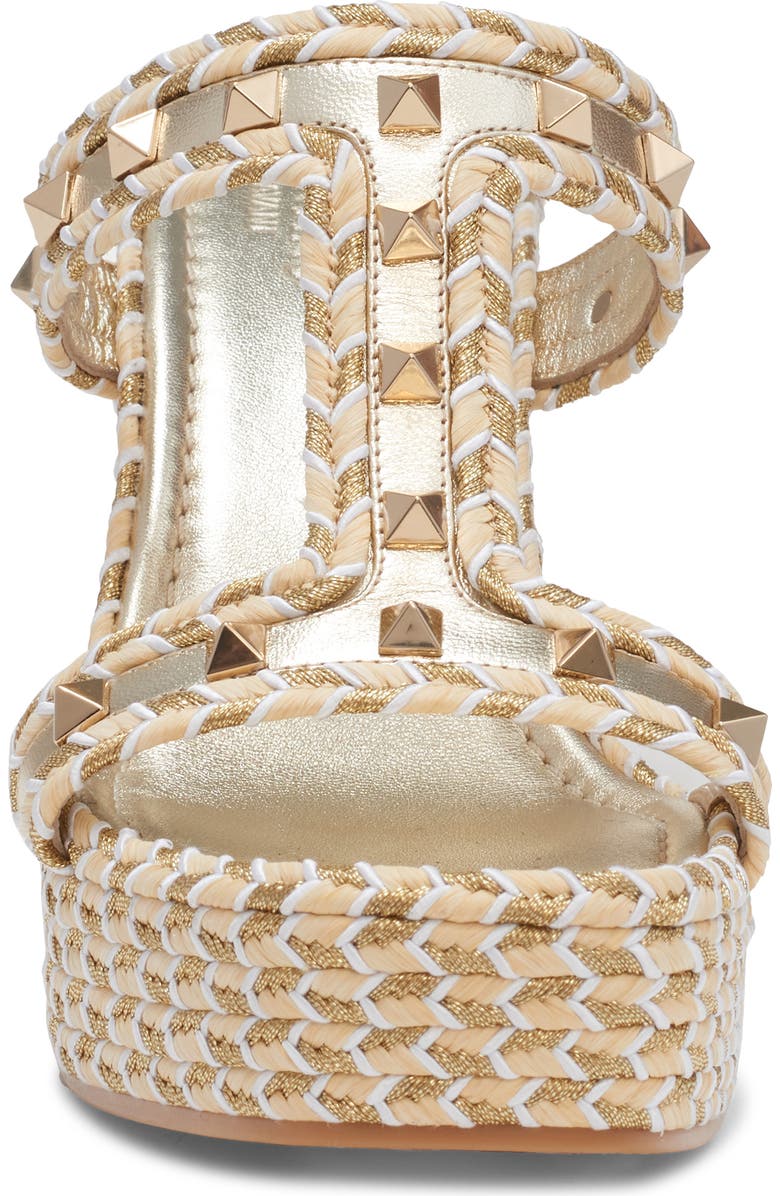 Valentino Garavani Rockstud Torchon Wedge Slide Sandal, Alternate, color, Platinum/ Multicolor