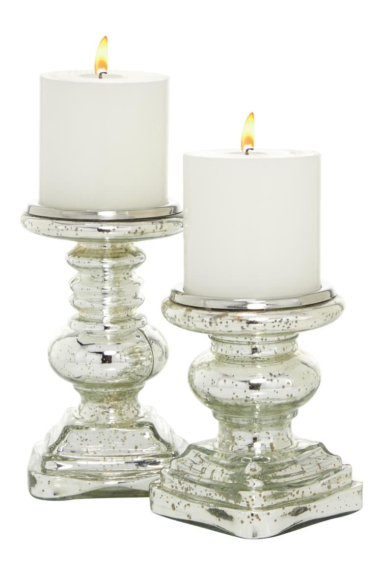 Set of 2 Soda Lime Glass Candle Holder, Alternate, color, NO COLOR