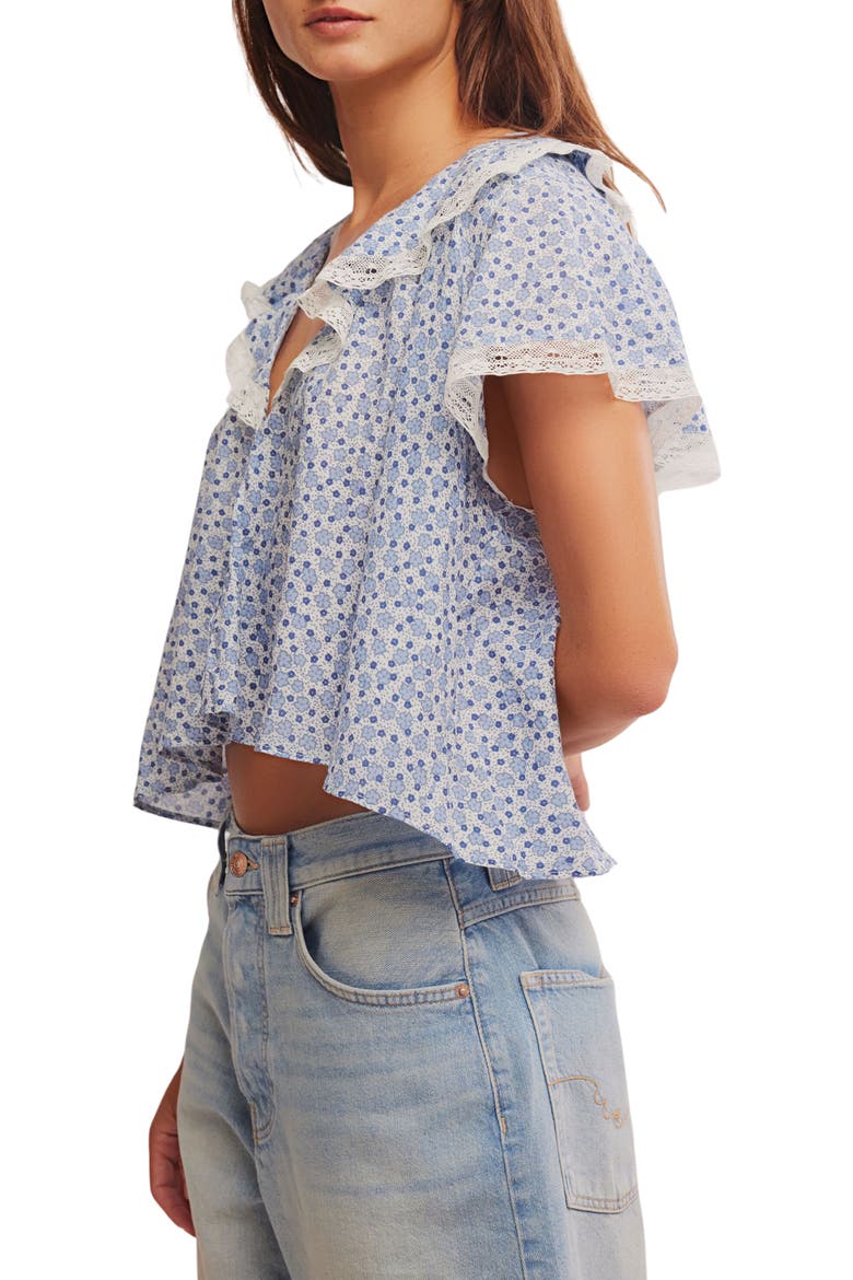 Truly Yours Print Collar Crop Shirt, Alternate, color, IVORY COMBO - DAISY
