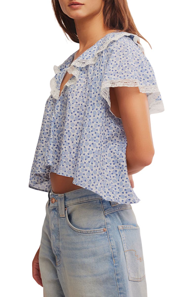 Free People Truly Yours Print Collar Crop Shirt, Alternate, color, Ivory Combo - Daisy